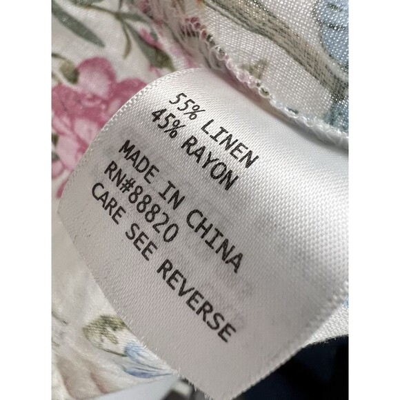 JNY Jones New York Top Womens 3X Linen Blend Floral Button Roll Tab Peasant Boho - Picture 14 of 15